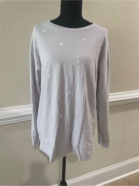 Chico's Zenergy Light Gray Star-Print Long Sleeve Sweatshirt